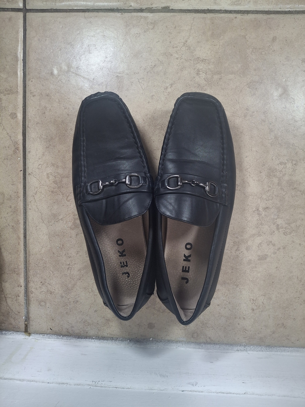Black Leather Bit-Detail Slip-On Loafers